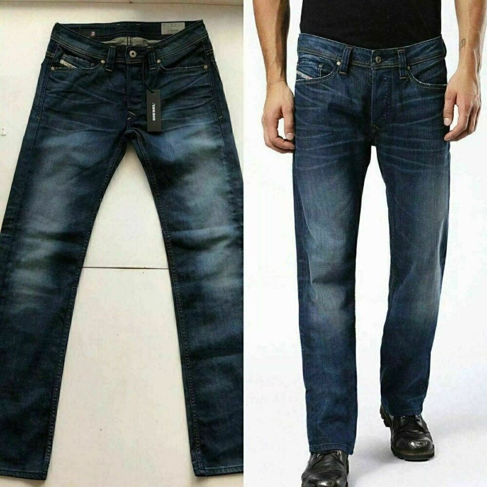 DIESEL Men's Blue Viker U0824 Cotton Regular Straight Jeans Size W26 L30